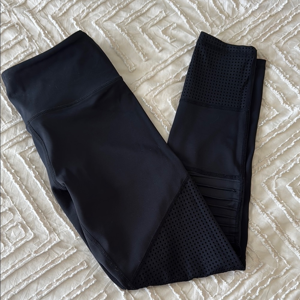 Black Moto Mesh Panel Leggings 7/8 24”
